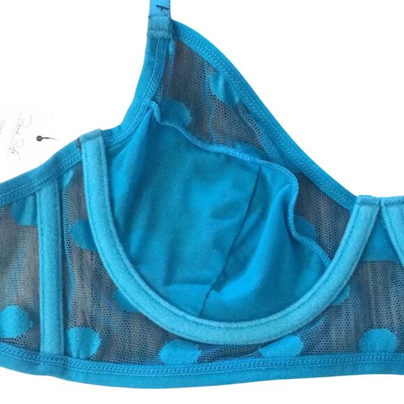 Women’s bra size small coquette girlhoodcore polka dot blue mesh pin up lingerie - Picture 10 of 10